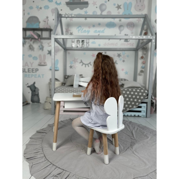 Стіл прямокутний з ящиком 46х60х45 і стілець метелик 26.5х26х25, столик та стільчик в дитячу, білий