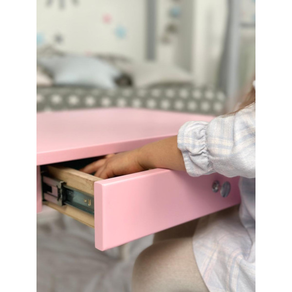 Стіл прямокутний з ящиком 46х60х45 і стілець корона 26.5х26х25, столик та стільчик в дитячу, рожевий з білим