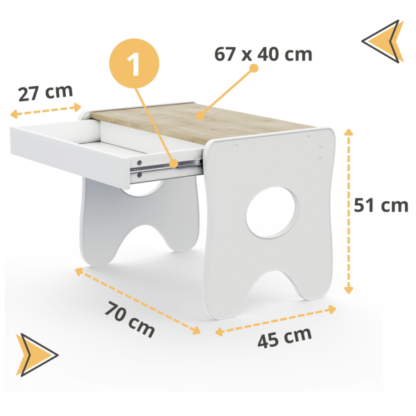 Столик та стільчик для дитини 70×45×51, дитячий гральний стіл та стілець, білий з сірим