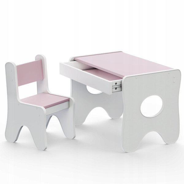 Столик та стільчик для дитини 70×45×51, дитячий гральний стіл та стілець, білий з рожевим