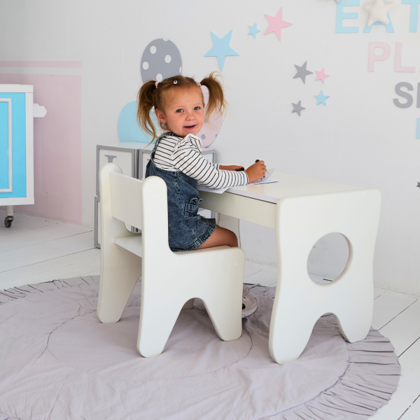 Столик та стільчик для дитини 70×45×51, дитячий гральний стіл та стілець, білий