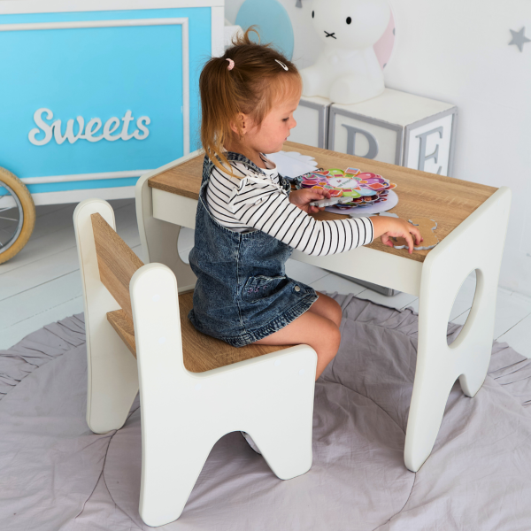 Комплект дитячих меблів столик та стільчик 70×45×51, стіл та стілець у дитячу білий з деревом