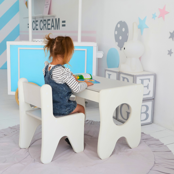 Стільчик для дитячої кімнати 55×37×33 дитячий зручний стілець для ігор, білий з сірим