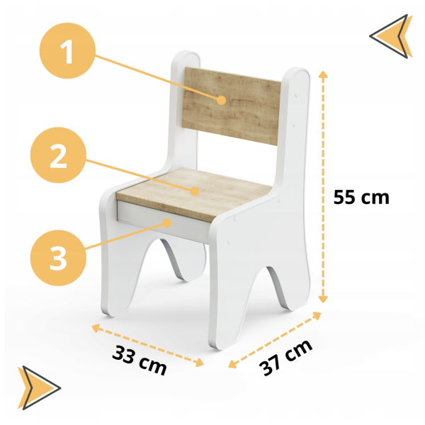 Стільчик для дитячої кімнати 55×37×33 дитячий зручний стілець для ігор, білий з сірим