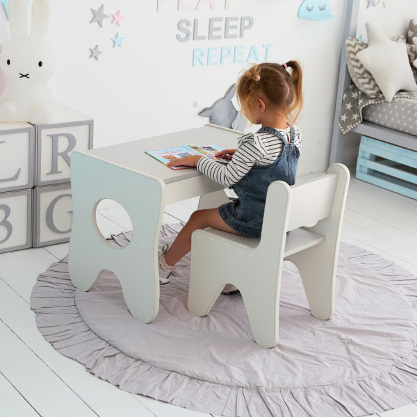 Стільчик для дитячої кімнати 55×37×33 дитячий зручний стілець для ігор, білий з сірим