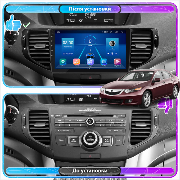 Штатная магнитола Lesko для Acura TSX II 2008-2014 экран 9" 4/32Gb 4G Wi-Fi GPS Top