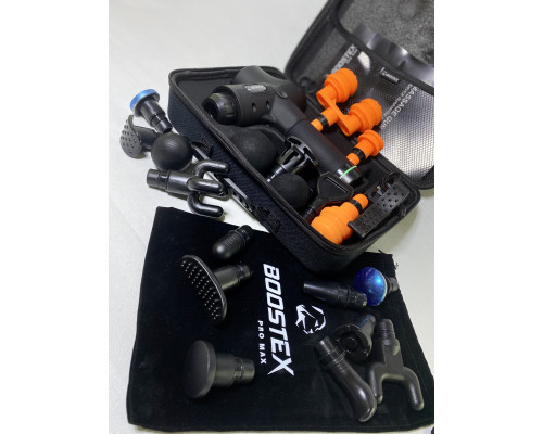 Безкоштовна доставка. Ударний перкусійний масажер Boostex (massage gun) 30 режимів, 21 насадка, батарея