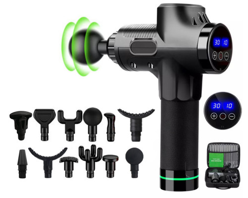 Ударний перкусійний масажер Massage Gun Max 30 режимів та 12 насадок з кейсом (Чорний)