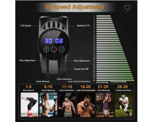 Перкусійний ударний масажер для тіла MASSAGE GUN MAX 30 - масажний пістолет