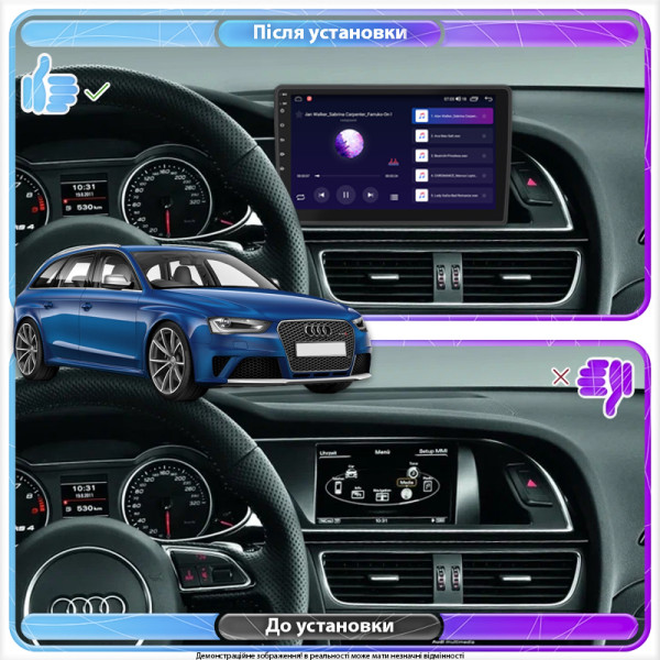Штатная магнитола Lesko для Audi RS 4 III (B8) 2012-2015 экран 9" 6/128Gb 4G Wi-Fi GPS Top