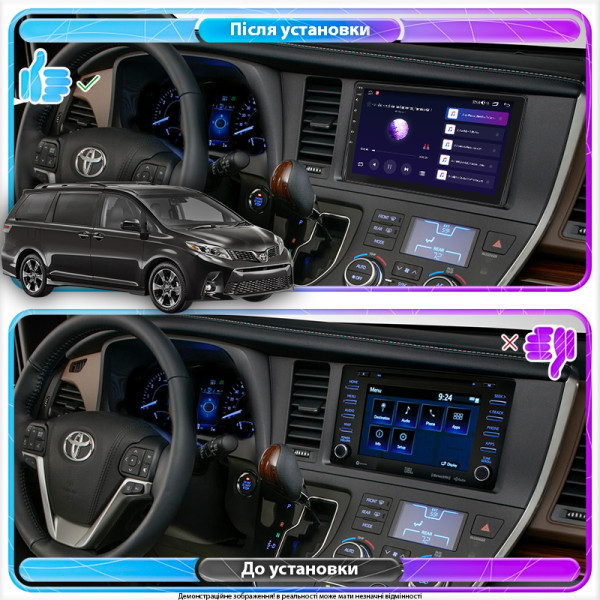 Штатная магнитола Lesko для Toyota Sienna III Рестайлинг 2 2017-2020 экран 9" 4/32Gb 4G Wi-Fi GPS Top