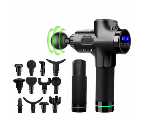 Ударний перкусійний масажер Massage Gun Max - 30 режимів +12 насадок + запасна батарея + кейс (Чорний)