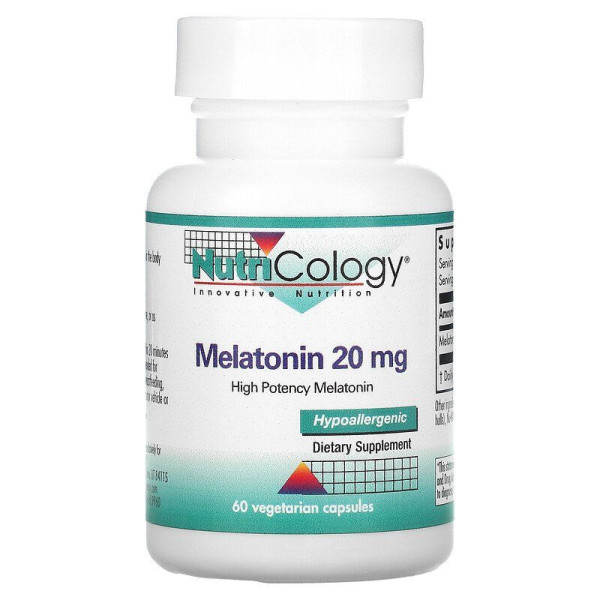 Мелатонін, Melatonin, Nutricology, 20 мг, 60 капсул