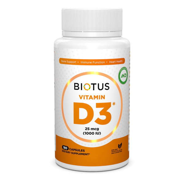Вітамін D3, Vitamin D3, Biotus, 25 мкг (1000 МО), 180 капсул