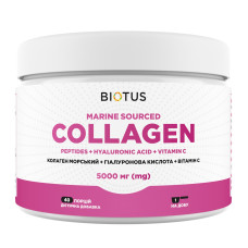 Морські колагенові пептиди з гіалуроновою кислотою та вітаміном С, Marine Sourced Collagen Peptidеs + Hyaluronic Acid + Vitamin C, Biotus, 5000 мг, 206 г