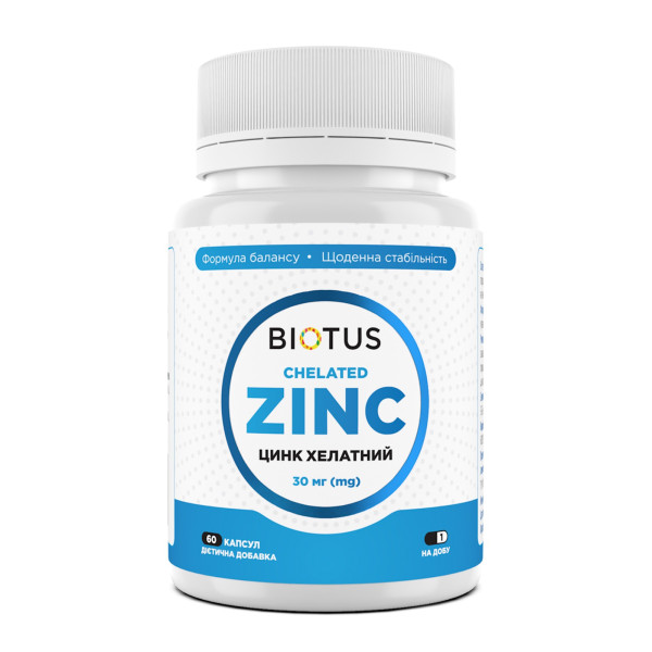 Хелатний цинк, Chelated Zinc, Biotus, 30 мг, 60 капсул