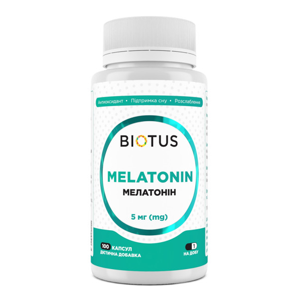 Мелатонін, Melatonin, Biotus, 5 мг, 100 капсул