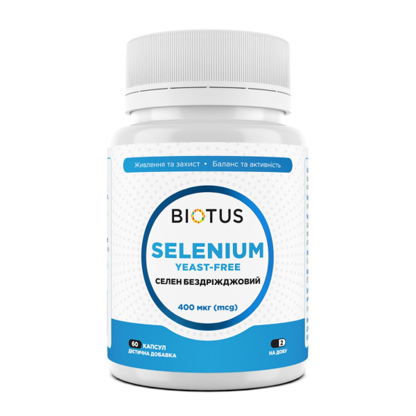 Селен, Selenium, Biotus, без дріжджів, 400 мкг, 60 капсул
