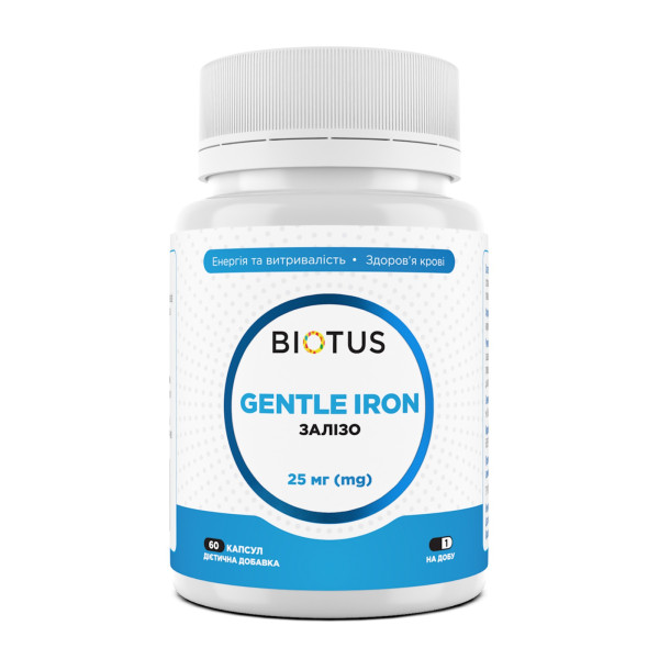 Залізо, Gentle Iron, Biotus, 25 мг, 60 капсул