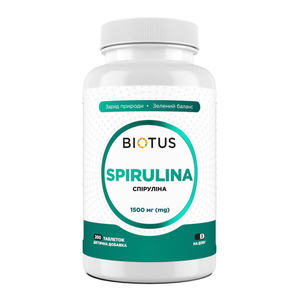 Спіруліна, Spirulina, Biotus, 200 таблеток (1500 мг у трьох таблетках)