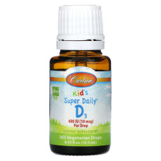 Вітамін D3, Kid's Super Daily D3, Carlson, для дітей, 10 мкг (400 МО), 10,3 мл