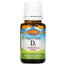 Вітамін D3, Super Daily D3, Carlson, 100 мкг (4000 МО), 10,3 мл.