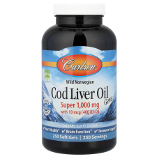 Риб'ячий жир з печінки тріски, Cod Liver Oil, Carlson, норвезька, 250 гелевих капсул