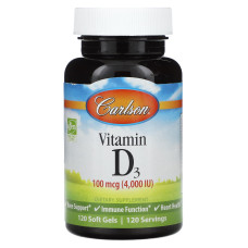 Вітамін D-3, Vitamin D3, Carlson, 100 мкг (4000 МО), 120 гелевих капсул