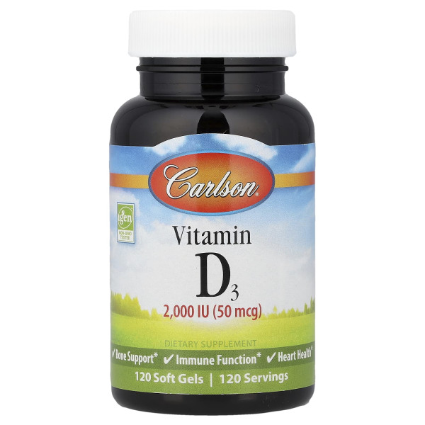 Вітамін D3, Vitamin D3, Carlson, 2000 МО (50 мкг), 120 гелевих капсул