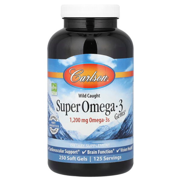 Риб'ячий жир, Super Omega-3, Carlson, 1200 мг, 250 гелевих капсул