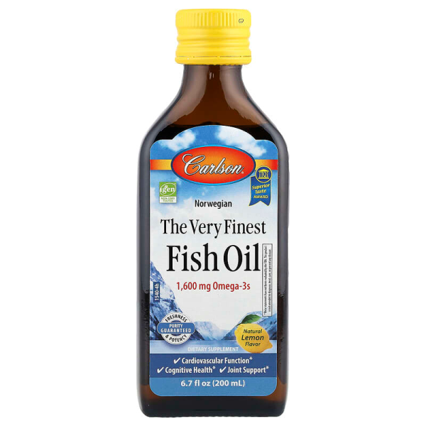 Риб'ячий жир вищої якості, The Very Finest Fish Oil, Carlson, норвезький, лимон, 1600 мг, 200 мл