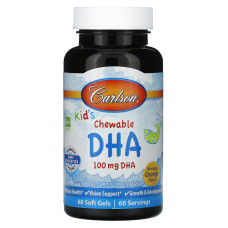Риб'ячий жир для дітей, Kids Chewable DHA, Carlson, апельсин, 100 мг, 60 гелевих капсул