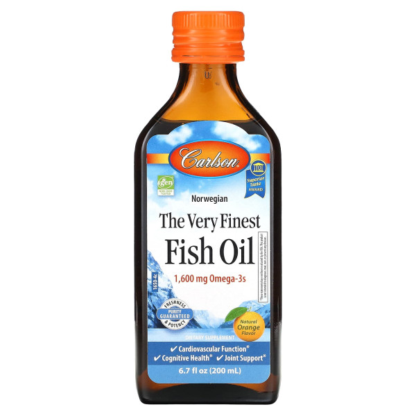 Риб'ячий жир, The Very Finest Fish Oil, Carlson, норвезький, вищої якості, натуральний апельсин, 200 мл