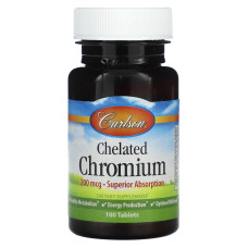 Хром хелат, Chelated Chromium, Carlson, 200 мкг, 100 таблеток