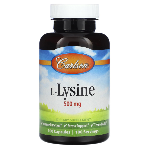 L-лізин, L-Lysine, Carlson, 500 мг, 100 капсул