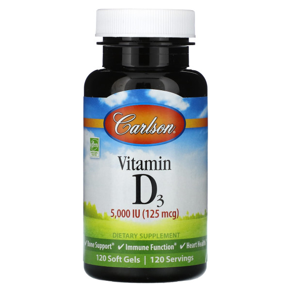 Вітамін D-3, Vitamin D3, Carlson, 125 мг (5000 МО), 120 гелевих капсул