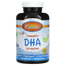 Риб'ячий жир для дітей, Kids Chewable DHA, Carlson, апельсин, 100 мг, 180 жувальних гелевих капсул