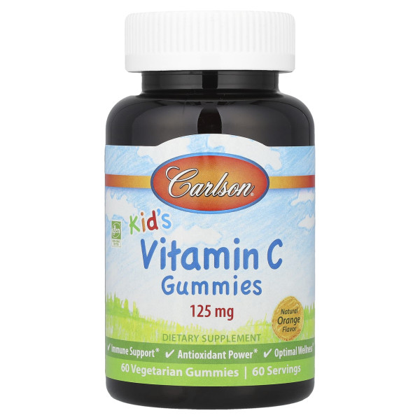 Вітамін С для дітей, Kid's Vitamin C Gummies, Carlson, натуральний апельсин, 125 мг, 60 вегетаріанських жувальних цукерок