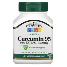 Куркумін 95, Curcumin 95, 21st Century, 500 мг, 45 вегетаріанських капсул