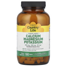 Кальцій магній калій, Calcium Magnesium Potassium, Country Life, 180 таблеток