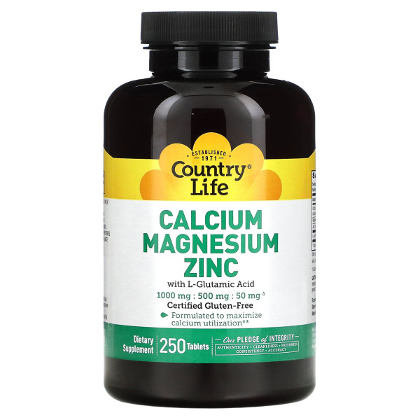 Кальцій магній цинк, Calcium Magnesium Zinc, Country Life, 250 таблеток
