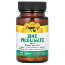 Цинк піколінат, Zinc Picolinate, Country Life, 25 мг, 100 таблеток