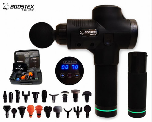 Ударний масажер тригерних точок Boostex PRO MАХ-30 режимів +20 насадок + запасна батарея 2500am/h + кейс у подарунок