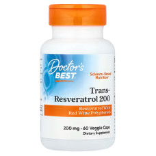 Ресвератрол, Trans-Resveratrol 200, Doctor's Best, 200 мг, 60 вегетаріанських капсул