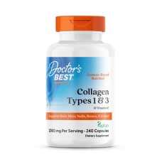 Колаген 1 і 3 типу, Types 1 and 3 with Peptan, Doctor's Best, з пептаном та вітаміном C, 500 мг, 240 капсул (125 мг у капсулі)