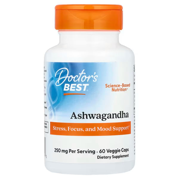 Ашваганда, Ashwagandha, Doctor's Best, 250 мг, 60 веганських капсул (125 мг у капсулі)