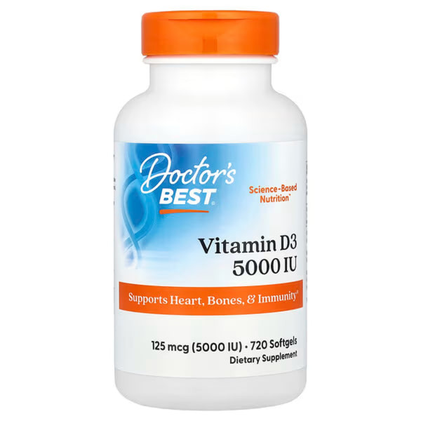 Вітамін D3 (холекальциферол), Vitamin D3, Doctor's Best, 125 мкг (5000 МО), 720 гелевих капсул