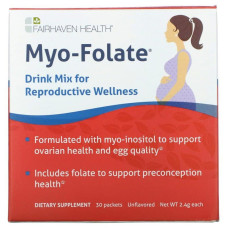Міо-інозитол для фертильності, Myo-Folate, Fairhaven Health, питна суміш для репродуктивного здоров'я, без ароматизаторів, 30 пакетів по 2.4 г