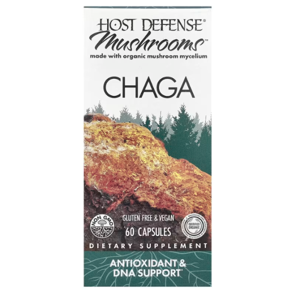 Чага, Chaga, Host Defense, Mushrooms™, антиоксидант та підтримка ДНК, 60 капсул