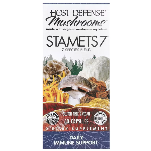 Підтримка імунітету, Immune Support STAMETS 7, Host Defense, щоденна, суміш із 7 видів грибів, 60 вегетаріанських капсул